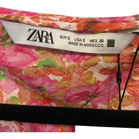 Zara Womens A-Line Mini Dress Size S Pink Floral Satin Flowy Ruffle 2780/127 NWT - Picture 5 of 8